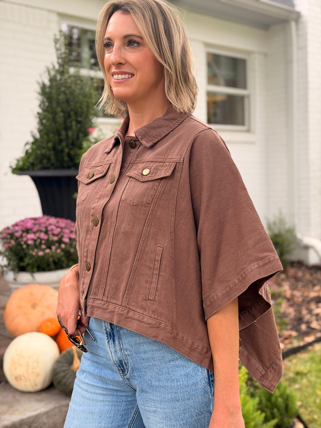 BROWN DENIM CAPE JACKET
