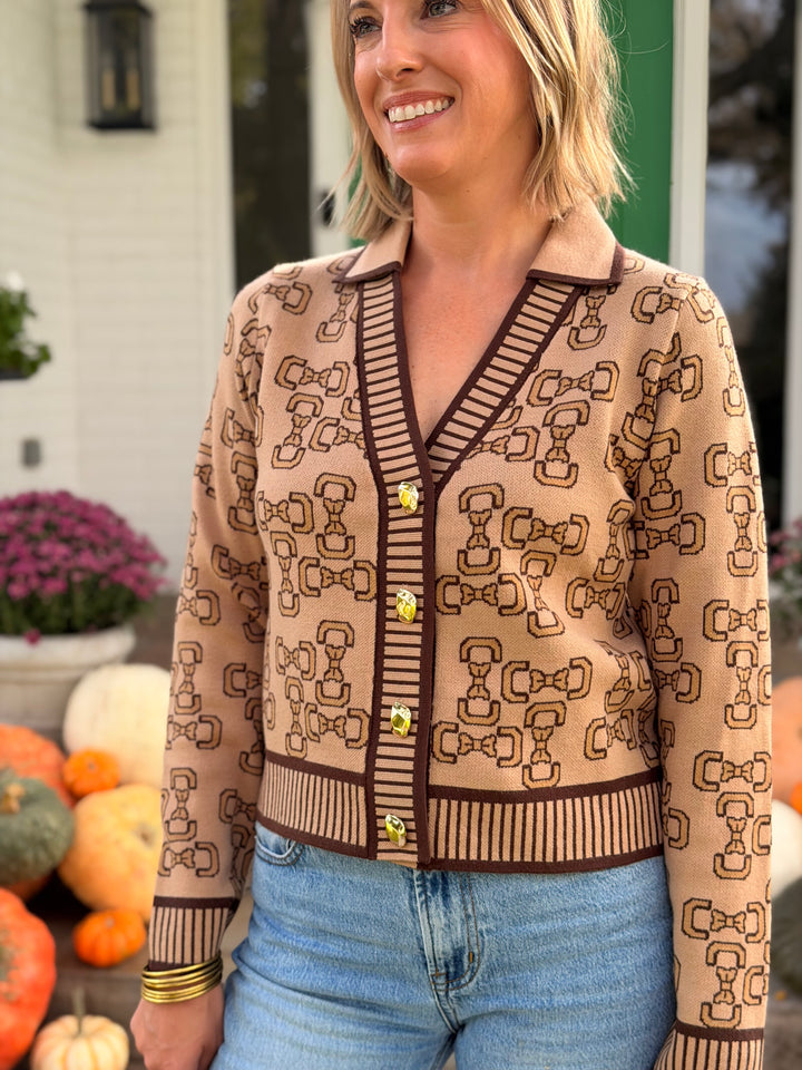 DESIGNER PRINT COLLARED CARDIGAN