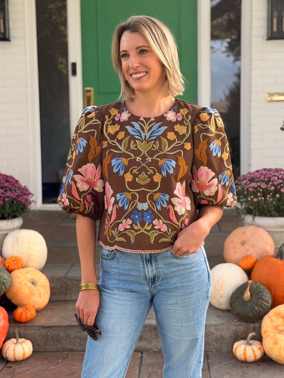 MULTI COLOR SUEDE EMBROIDERED TOP