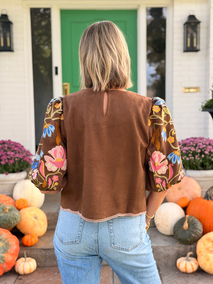 MULTI COLOR SUEDE EMBROIDERED TOP
