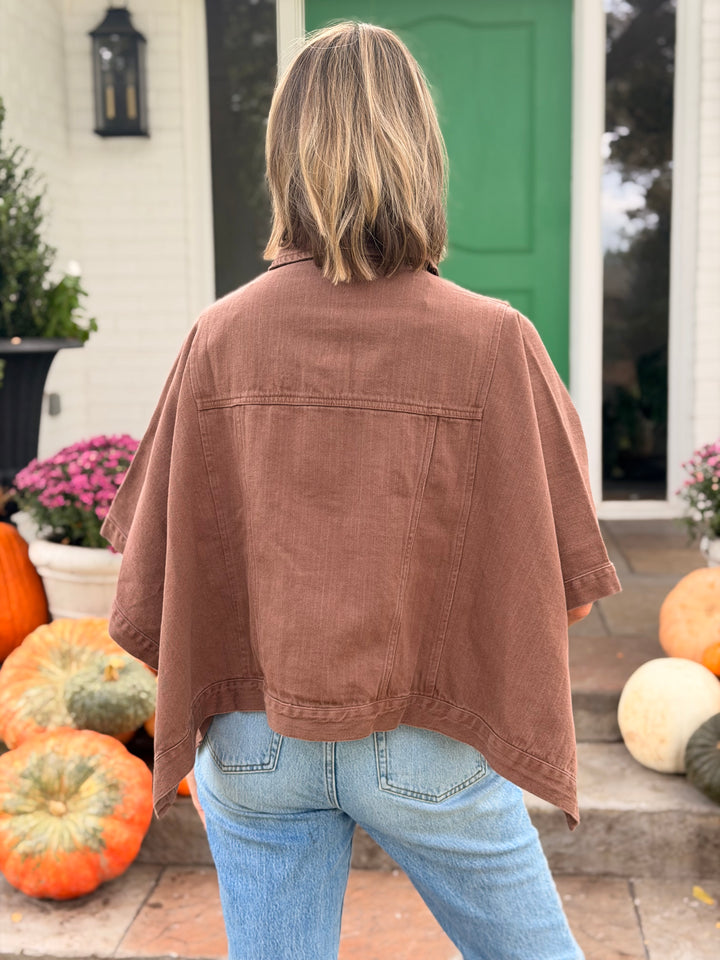 BROWN DENIM CAPE JACKET