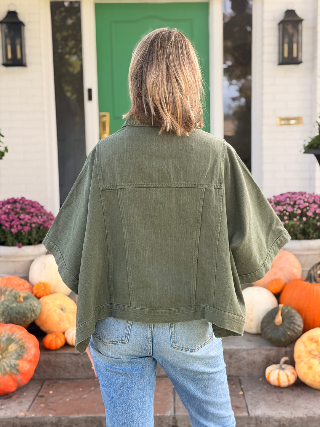 OLIVE DENIM CAPE JACKET