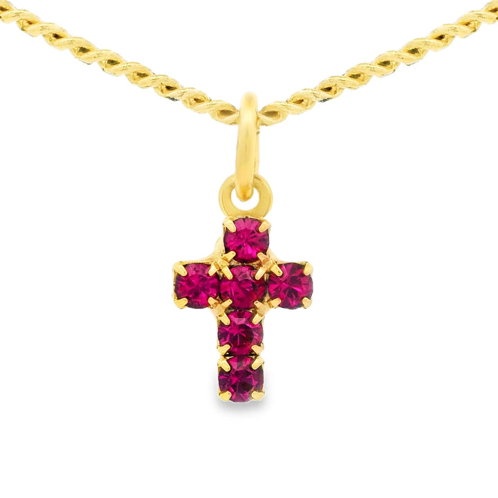TOVA: MINI CROSS NECKLACE -FUCHSIA