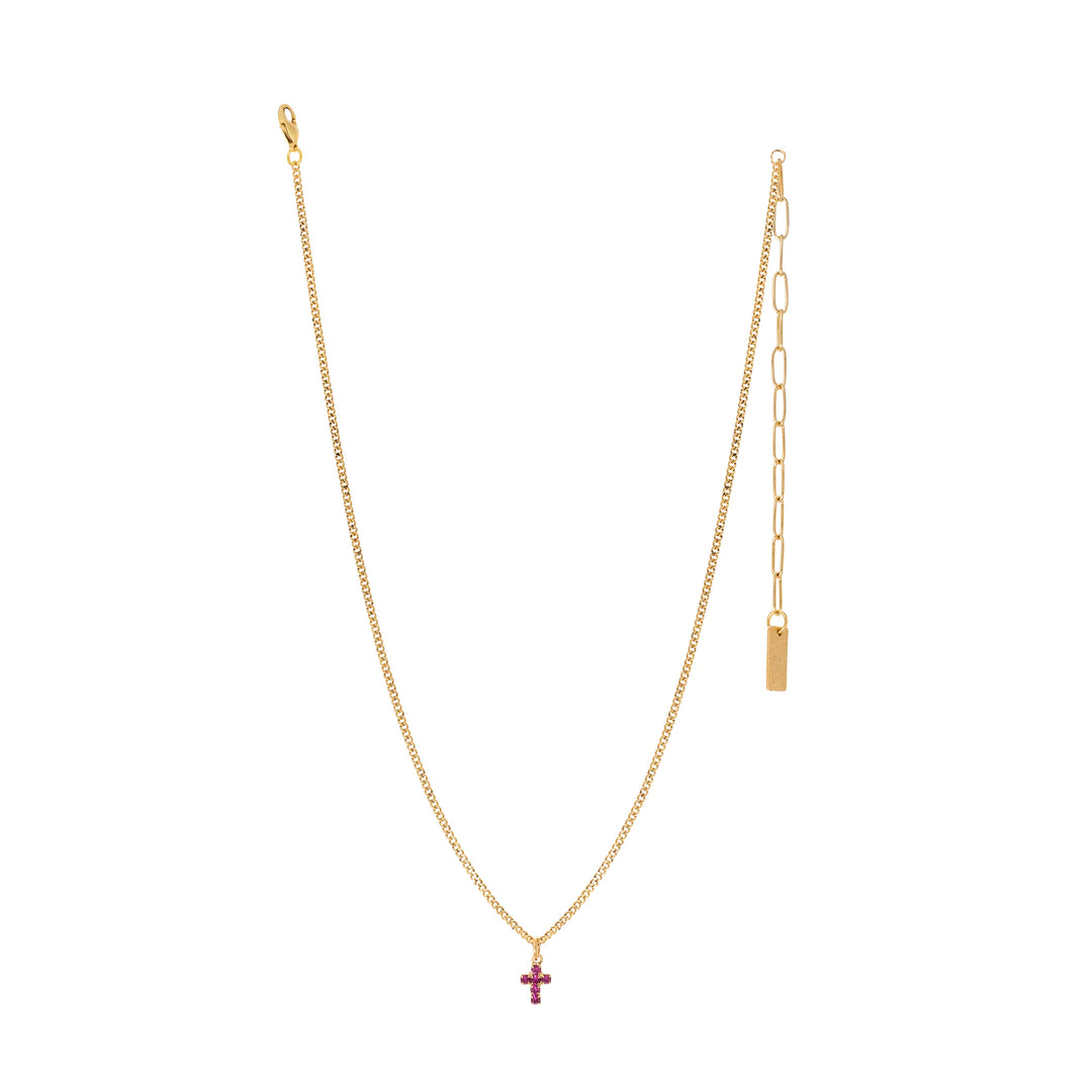 TOVA: MINI CROSS NECKLACE -FUCHSIA