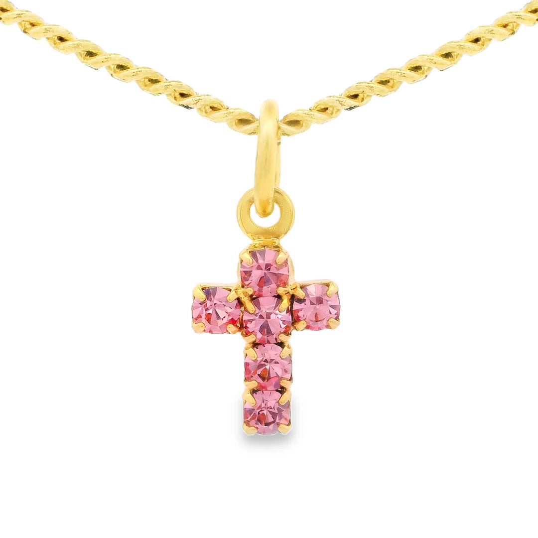 MINI CROSS NECKLACE-LIGHT ROSE