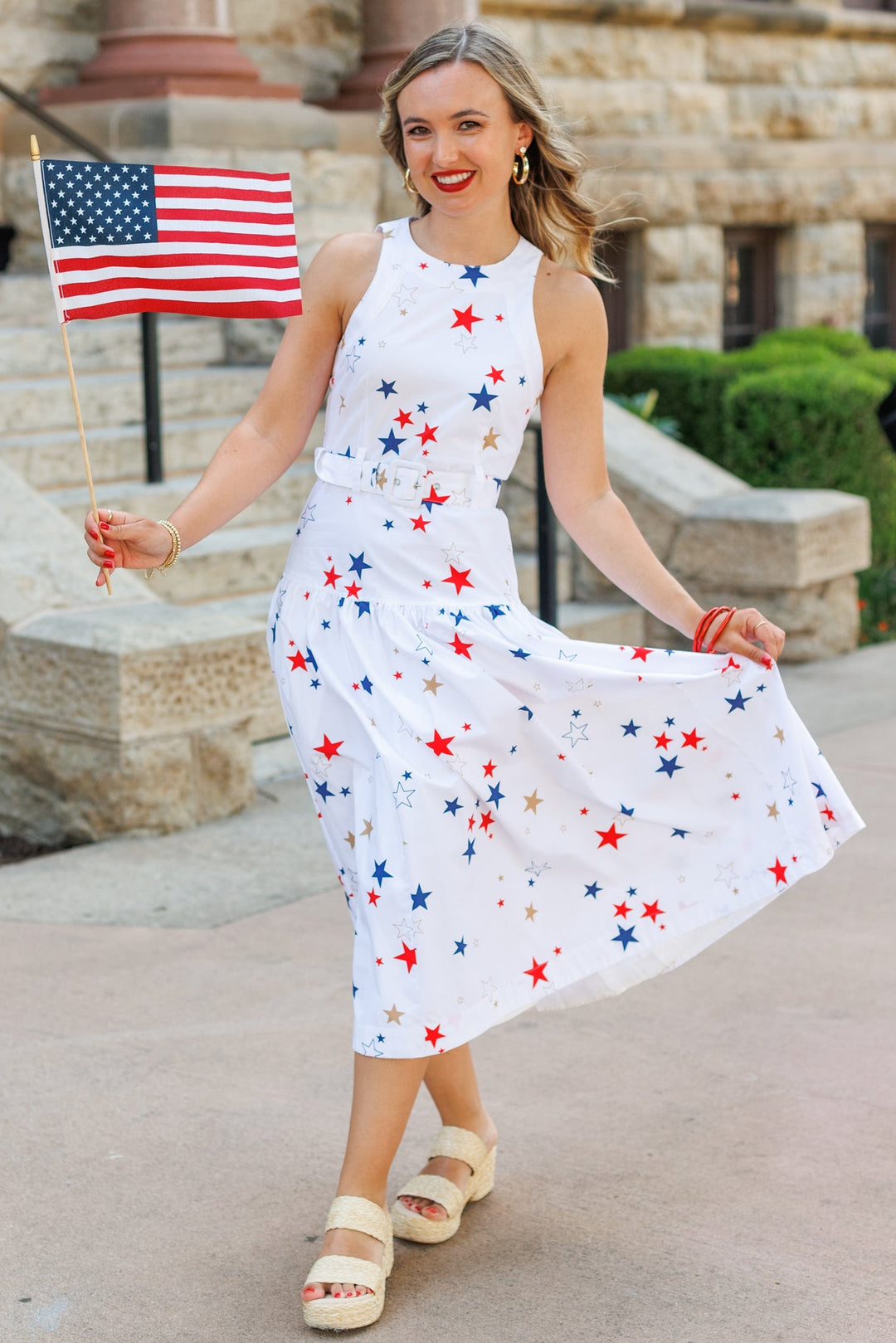 STAR-SPANGLED BELTED MIDI DRESS