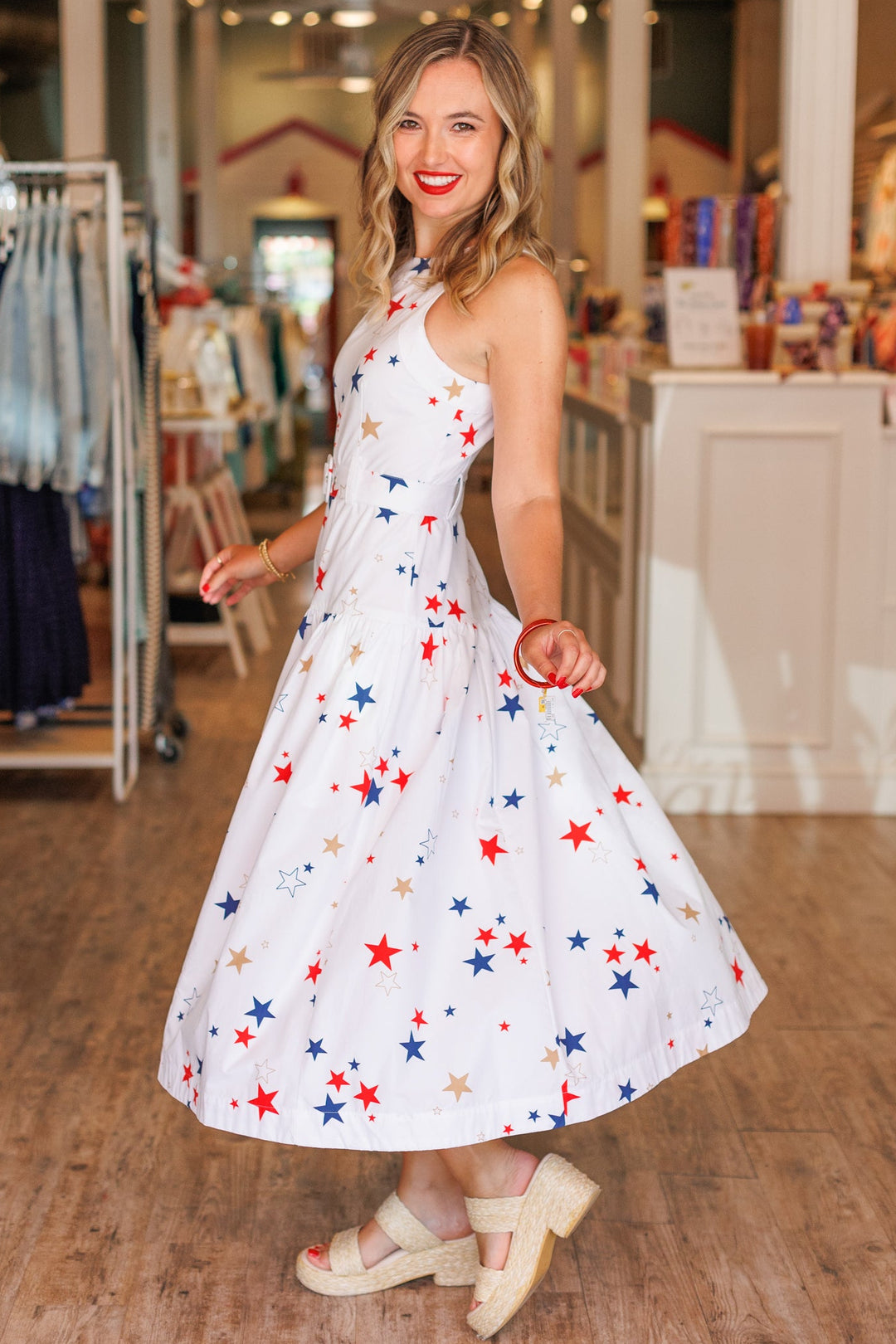 STAR-SPANGLED BELTED MIDI DRESS