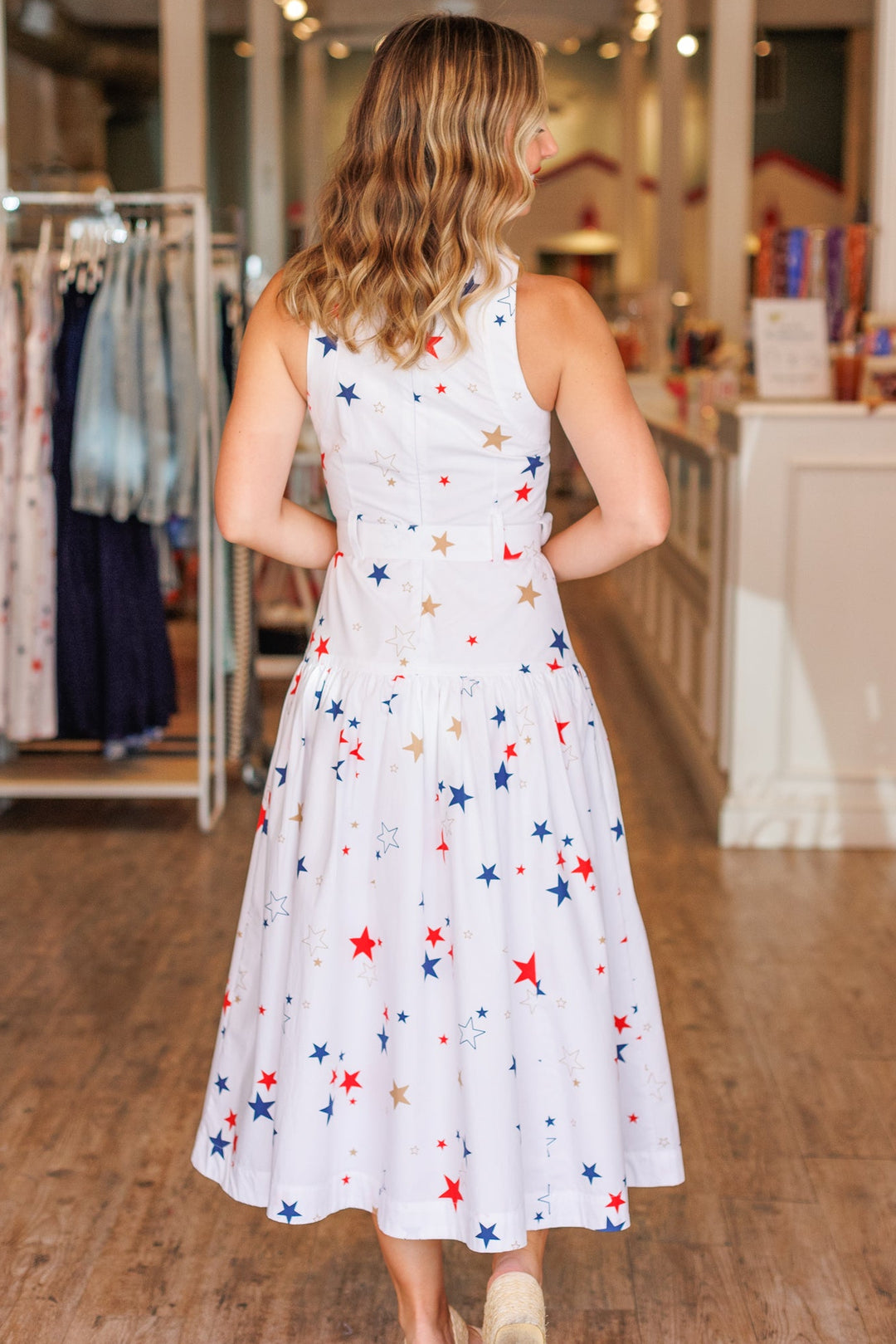 STAR-SPANGLED BELTED MIDI DRESS