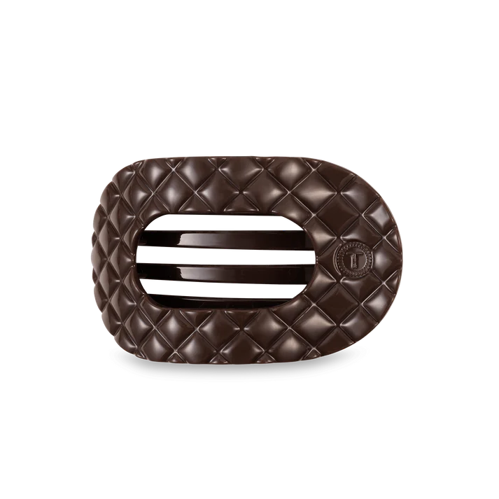 TELETIES: QUILTED MEDIUM FLAT ROUND CLIP- TRULY TAUPE