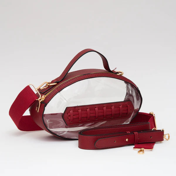 CLEAR FOOTBALL PURSE- BURGUNDY
