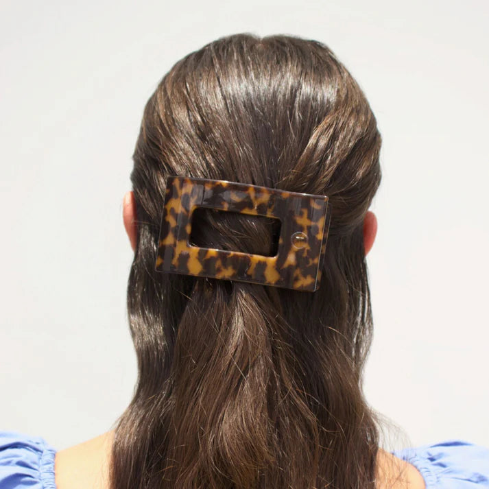 TELETIES: MEDIUM FLAT RECTANGLE CLIP- TORTOISE