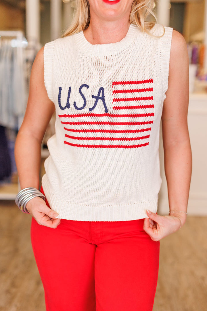USA FLAG SLEEVELESS SWEATER