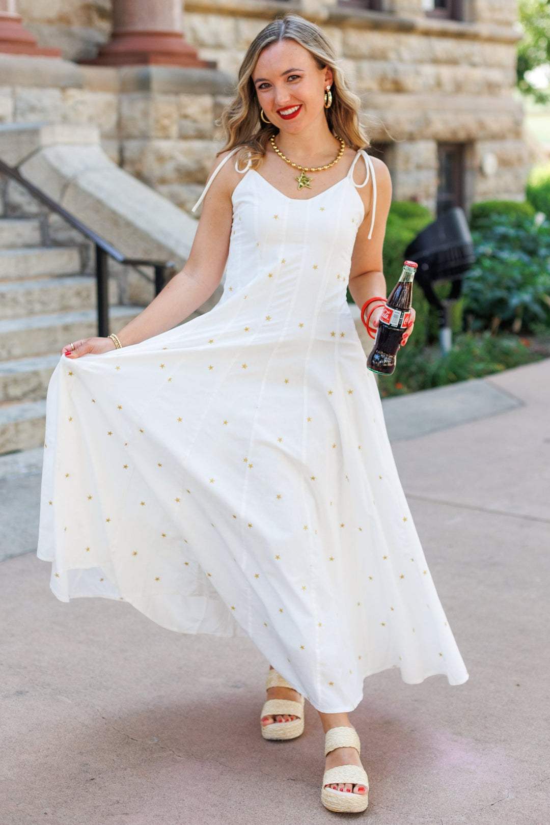GOLD STAR EMBROIDERED MAXI DRESS