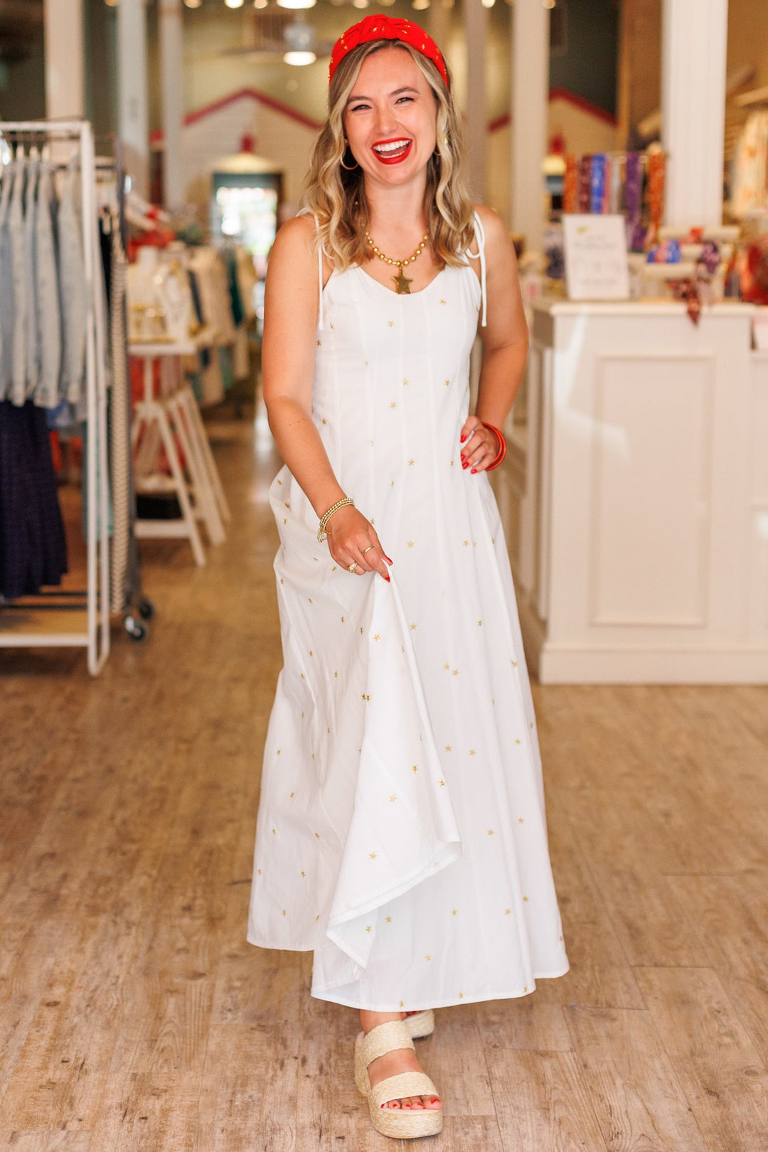 GOLD STAR EMBROIDERED MAXI DRESS