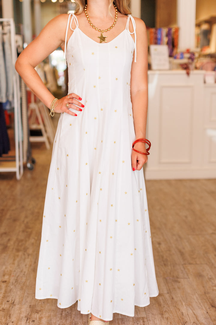 GOLD STAR EMBROIDERED MAXI DRESS