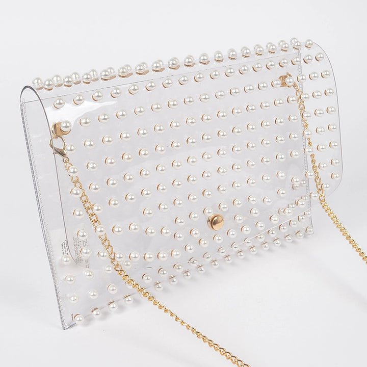 PEARL STUDDED CLEAR ENVELOPE BAG
