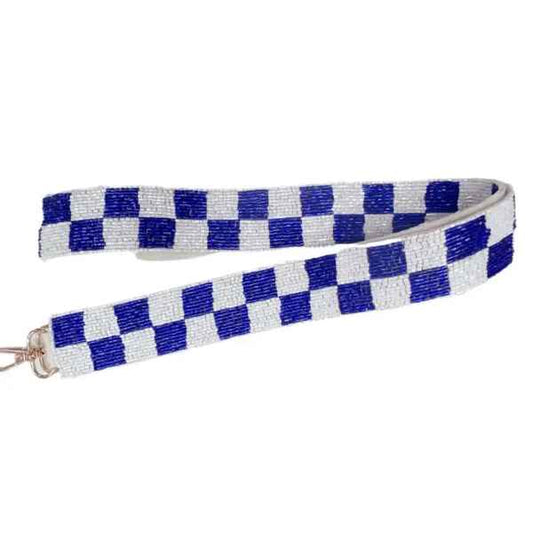 CHECKER BEADED HANDBAG STRAP: BLUE