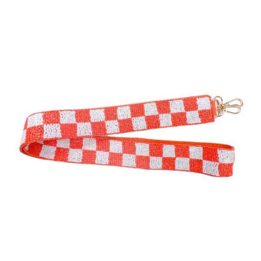 CHECKER BEADED HANDBAG STRAP: ORANGE