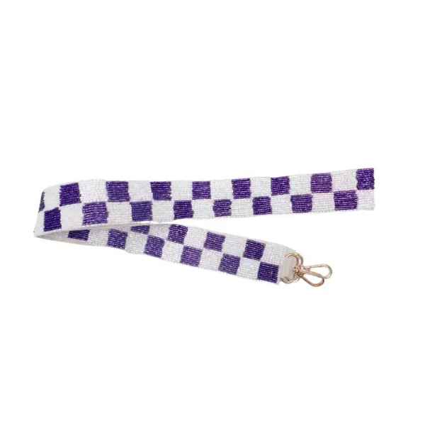 CHECKER BEADED HANDBAG STRAP: PURPLE