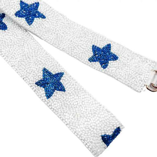 STAR BEADED HANDBAG STRAP: BLUE/WHITE