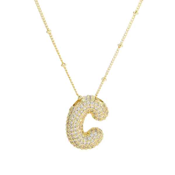 Gold Bling Bubble Initial Necklace