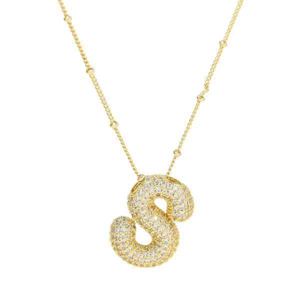 Gold Bling Bubble Initial Necklace