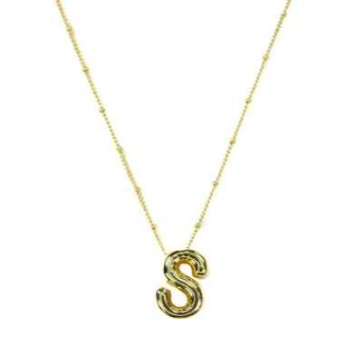 Gold Bubble Initial Necklace