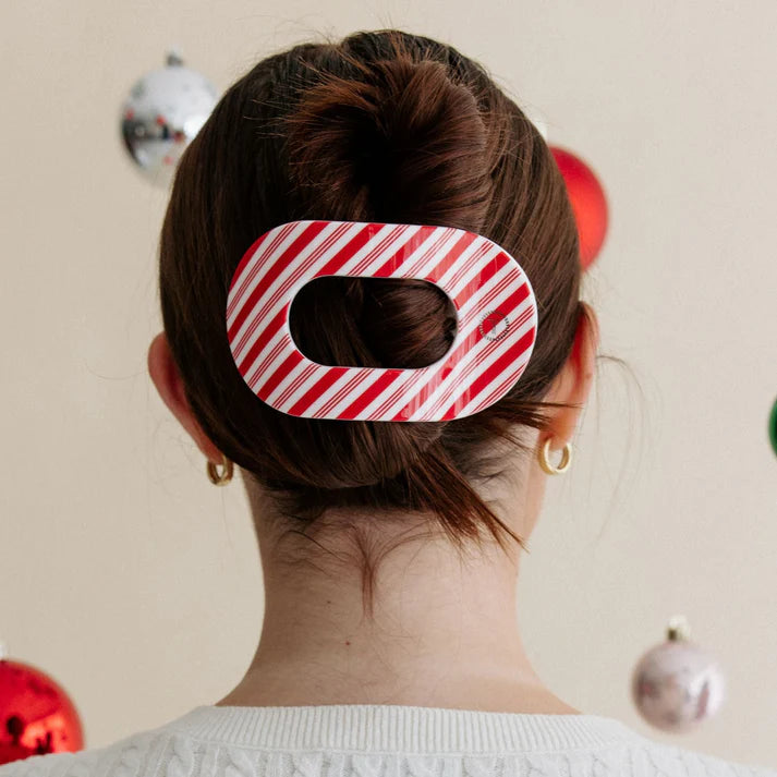 TELETIES: LARGE FLAT ROUND CLIP- CANDY CANE CRUSH