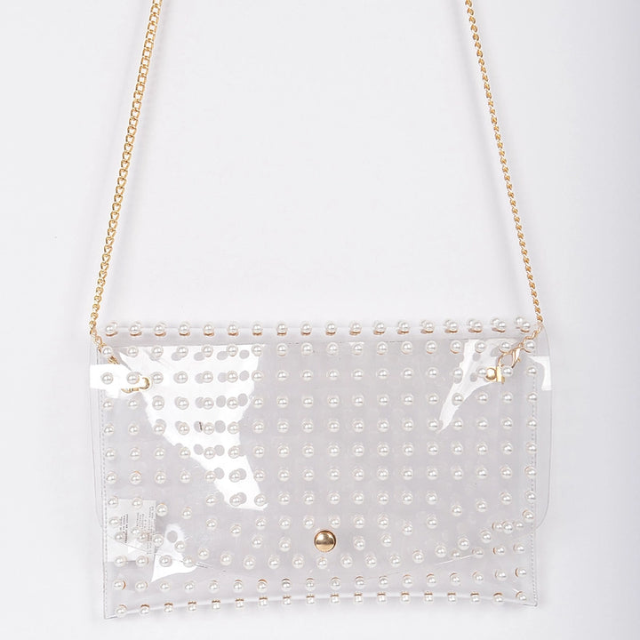 PEARL STUDDED CLEAR ENVELOPE BAG