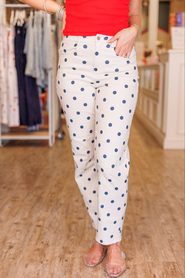 CREAM POLKA DOT BARREL JEAN