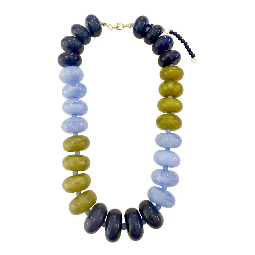 CARISSA BEADED NECKLACE -BLUE CHARTREUSE MIX