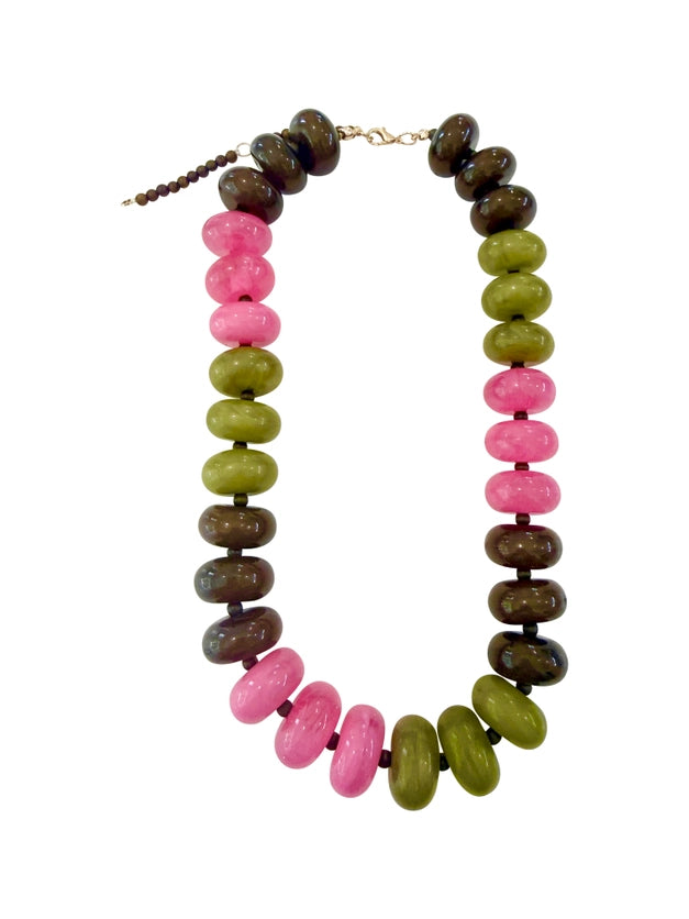 CARISSA BEADED NECKLACE -PINK BROWN MIX