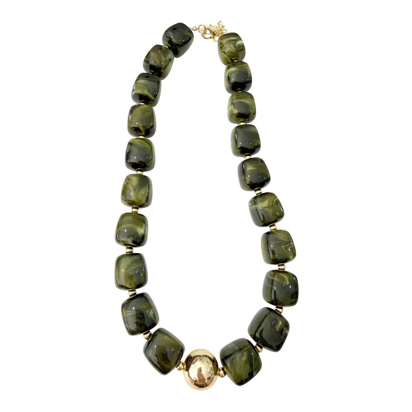 MASSEY CHUNKY BEADED NECKLACE - OLIVE