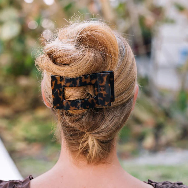 TELETIES: LARGE FLAT RECTANGLE HAIR CLIP- TORTOISE