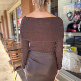 Chocolate Off Shoulder Metallic Top