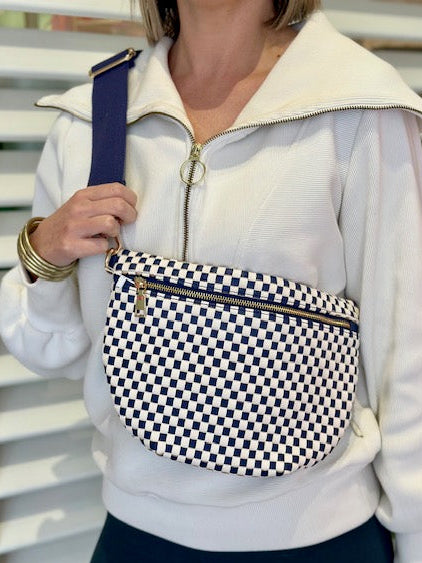 CHECKERED NAVY WOVEN BUM BAG