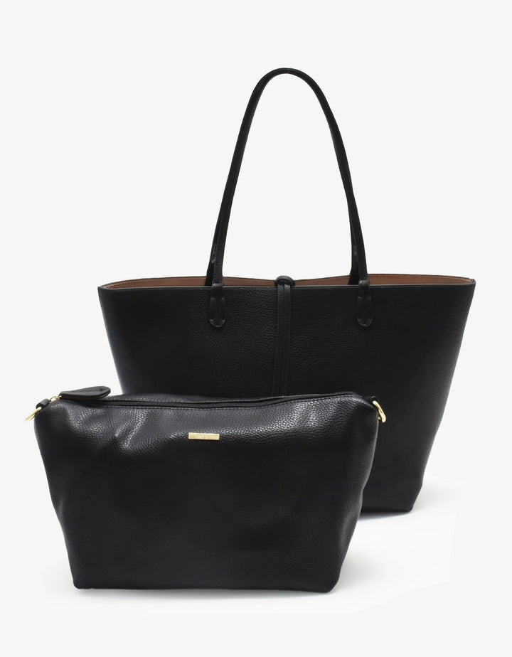 DEPARTURE TOTE: BLACK & TAUPE