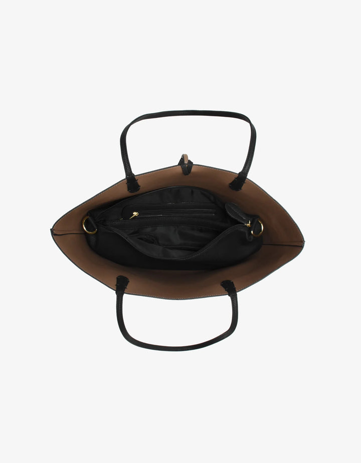 DEPARTURE TOTE: BLACK & TAUPE