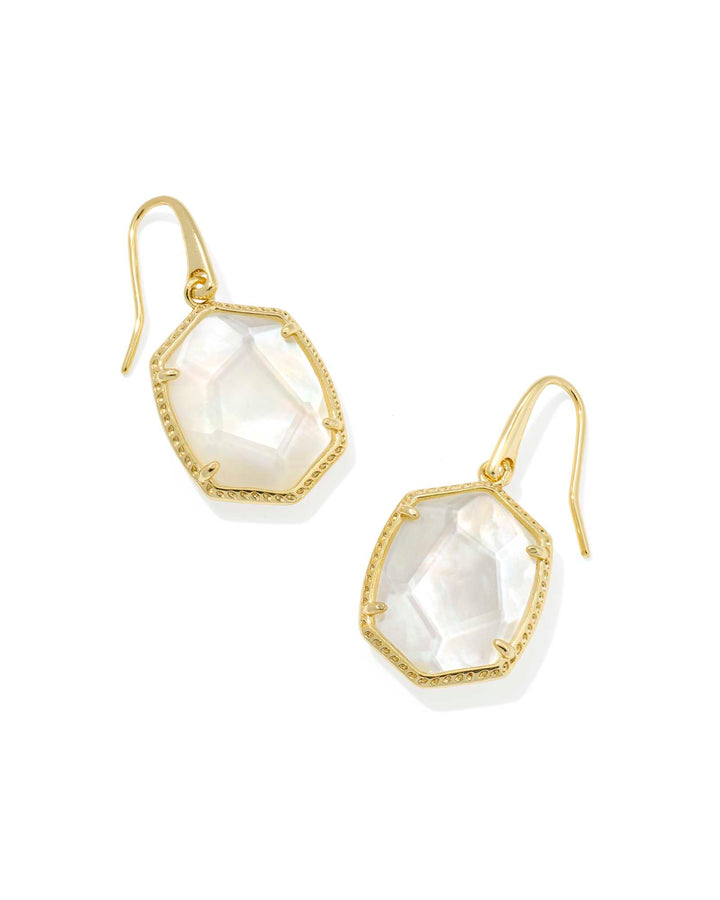 KENDRA SCOTT: DAPHNE GOLD FRAME DROP EARRINGS- IVORY MOTHER-OF-PEARL