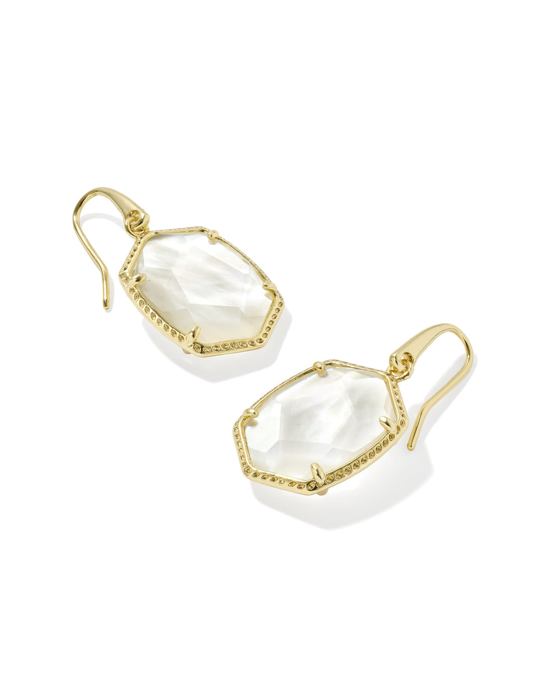 KENDRA SCOTT: DAPHNE GOLD FRAME DROP EARRINGS- IVORY MOTHER-OF-PEARL