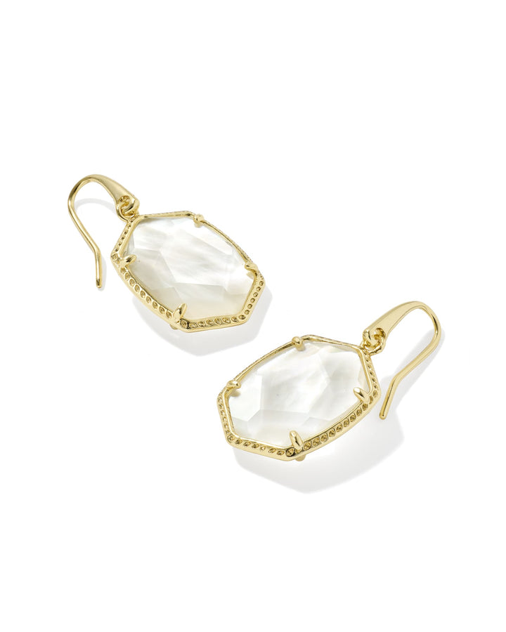 KENDRA SCOTT: DAPHNE GOLD FRAME DROP EARRINGS- IVORY MOTHER-OF-PEARL