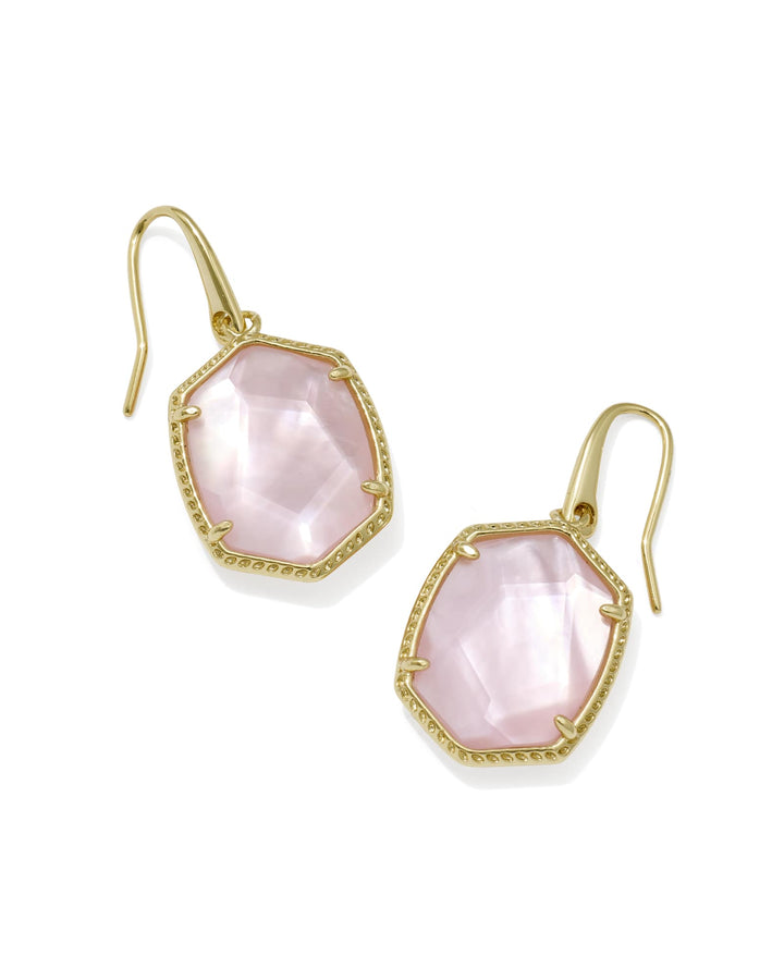 KENDRA SCOTT: DAPHNE GOLD FRAME DROP EARRINGS- LIGHT PINK MOTHER OF PEARL