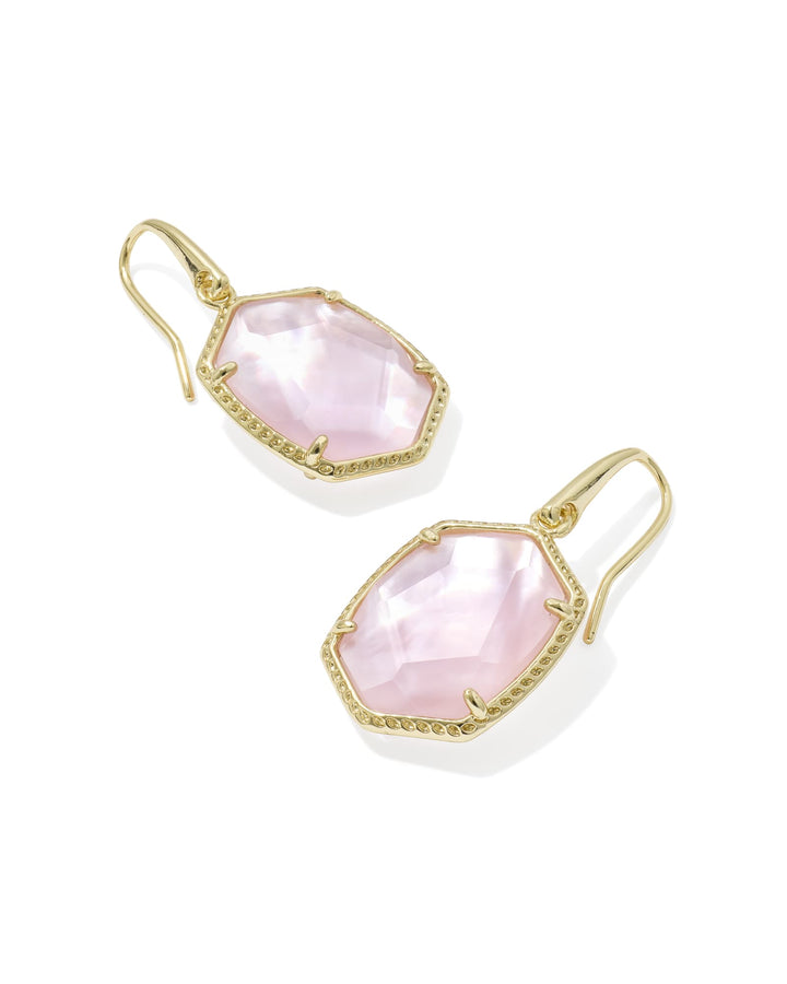 KENDRA SCOTT: DAPHNE GOLD FRAME DROP EARRINGS- LIGHT PINK MOTHER OF PEARL