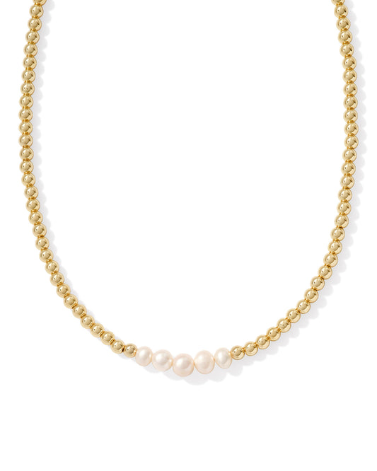 KENDRA SCOTT: EVE BEADED STRAND NECKLACE GOLD/WHITE PEARL