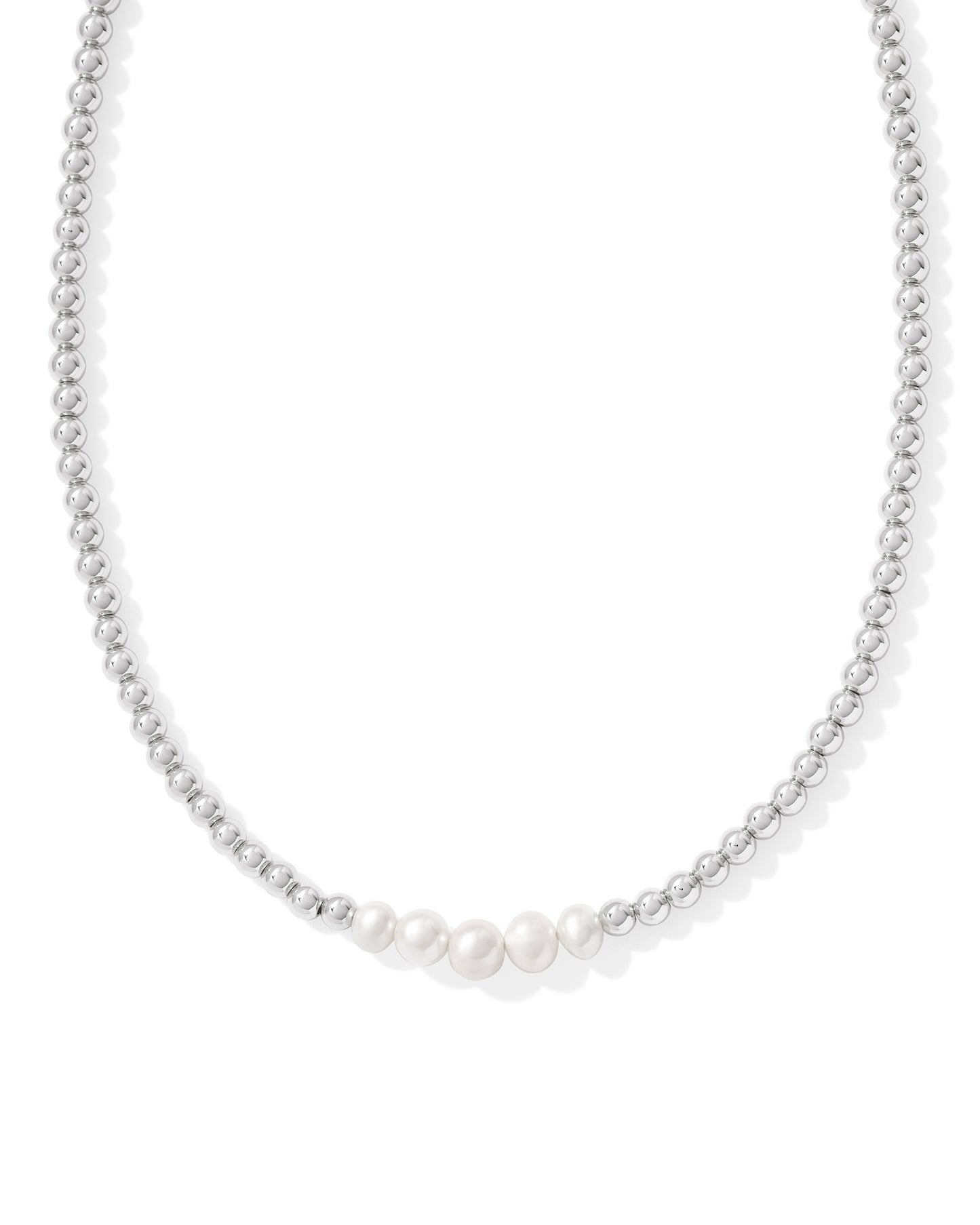 KENDRA SCOTT: EVE BEADED STRAND NECKLACE RHODIUM/WHITE PEARL