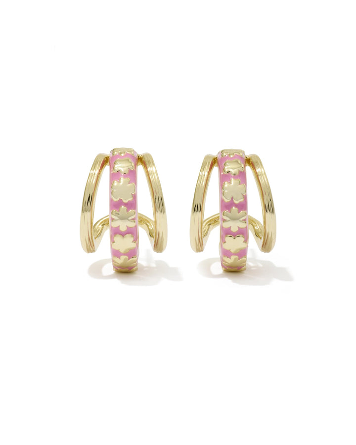 KENDRA SCOTT: JANE GOLD HUGGIE EARRINGS- DARK PINK ENAMEL