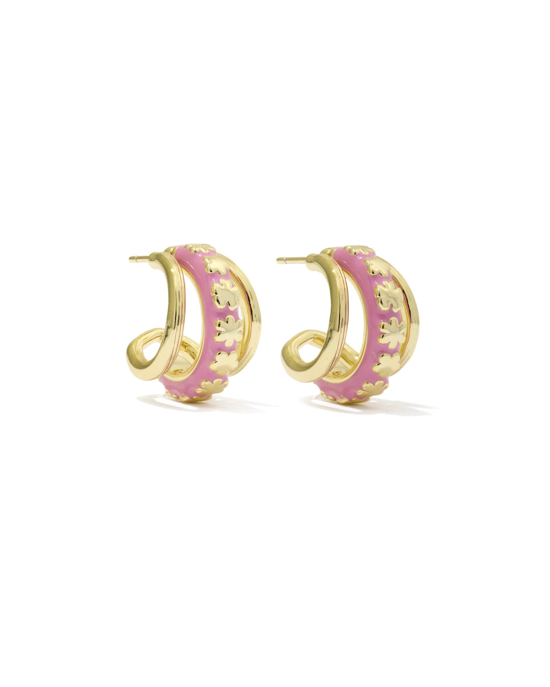 KENDRA SCOTT: JANE GOLD HUGGIE EARRINGS- DARK PINK ENAMEL