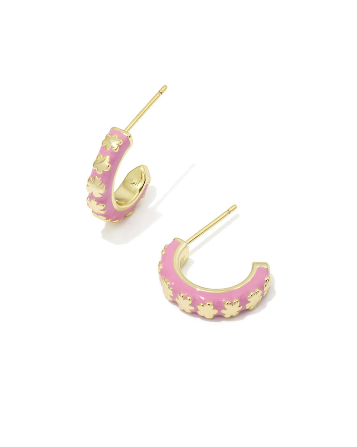 KENDRA SCOTT: JANE GOLD HUGGIE EARRINGS- DARK PINK ENAMEL