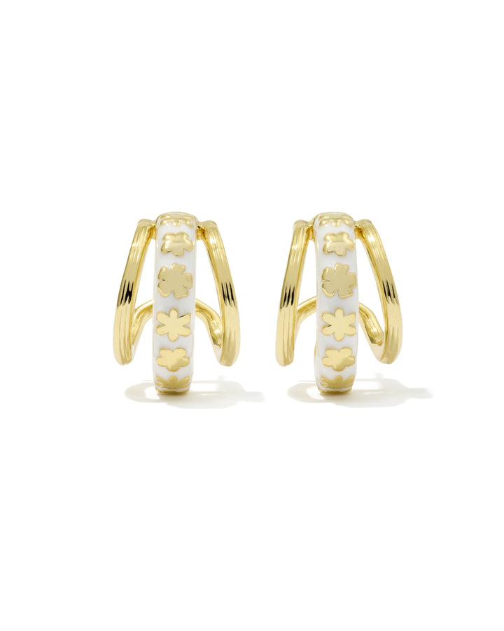 KENDRA SCOTT: JANE GOLD HUGGIE EARRINGS- WHITE ENAMEL