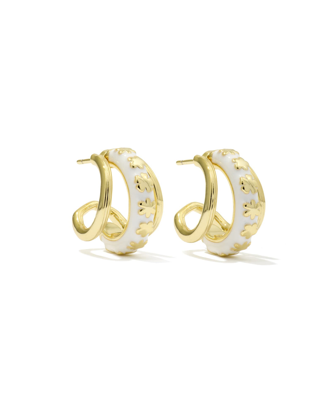 KENDRA SCOTT: JANE GOLD HUGGIE EARRINGS- WHITE ENAMEL